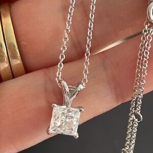 Sterling Silver Solitaire Princess-Cut Pendant Necklace in Silver